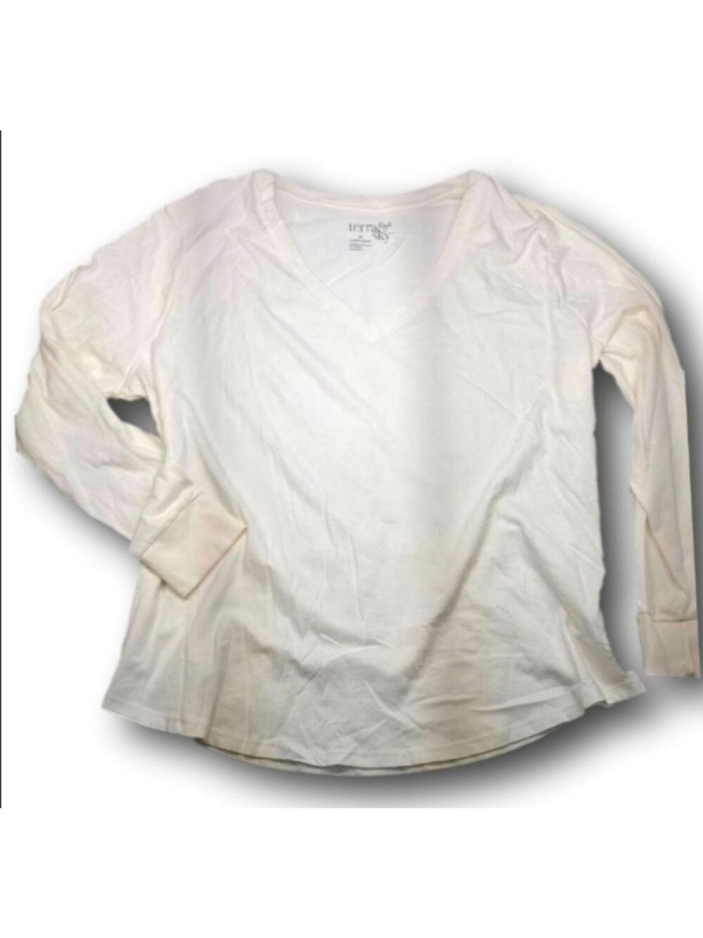 NEW: Women's Terra & Sky White Long Sleeve V-Neck Tee 1X